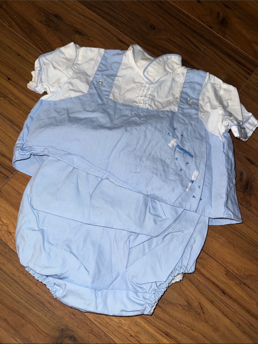 0-3M vintage 1970s BabyLight Blue & White Cotton dress 2piece Set